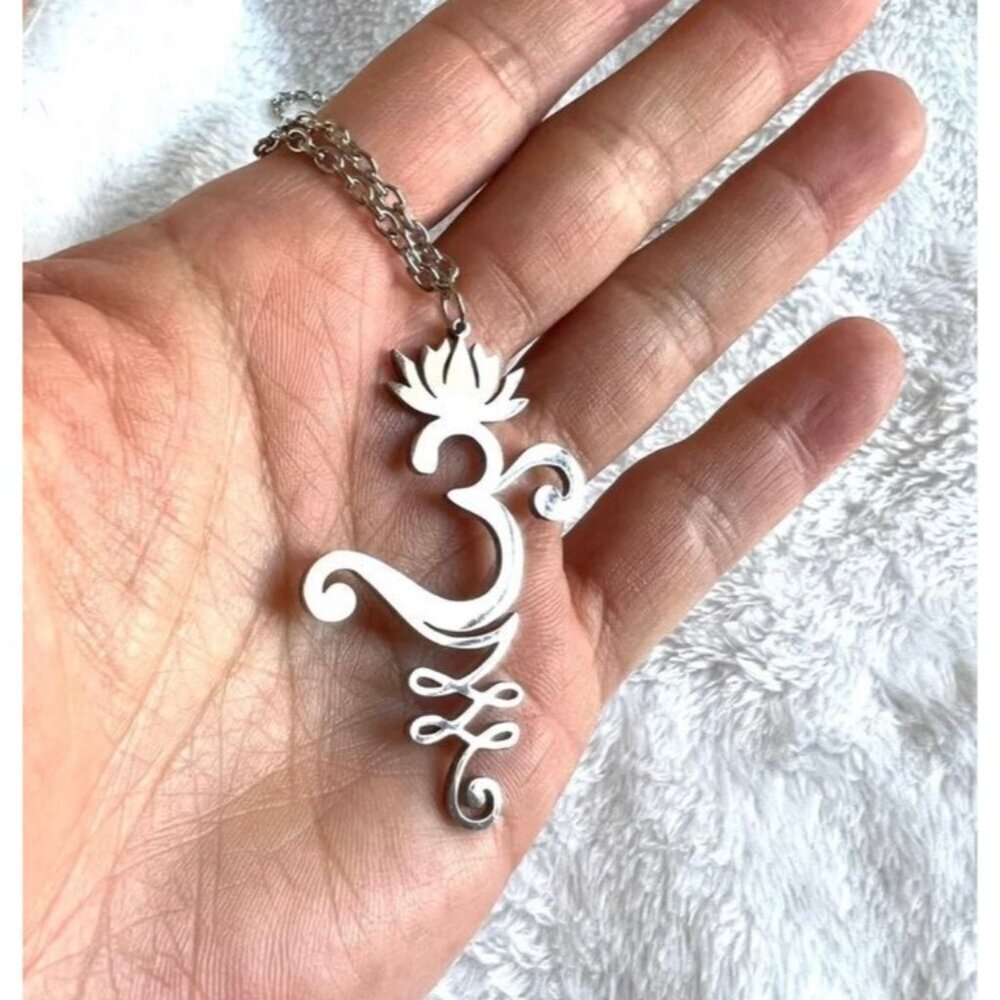 Silver or Rose Gold Unalome OM Lotus Electroplated Stainless Steel Necklace
